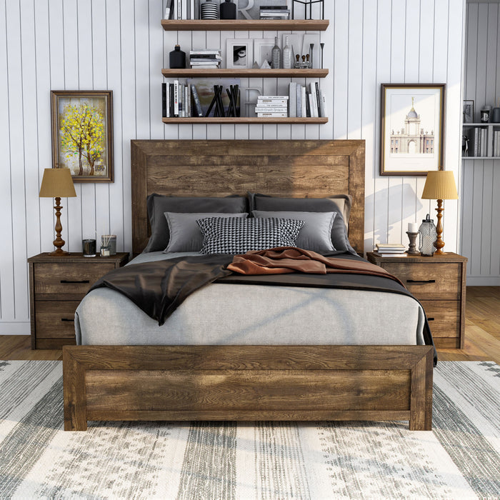 Jack Rustic Farmhouse Style Walnut Tone 2-Piece Bedroom Set with USBs
