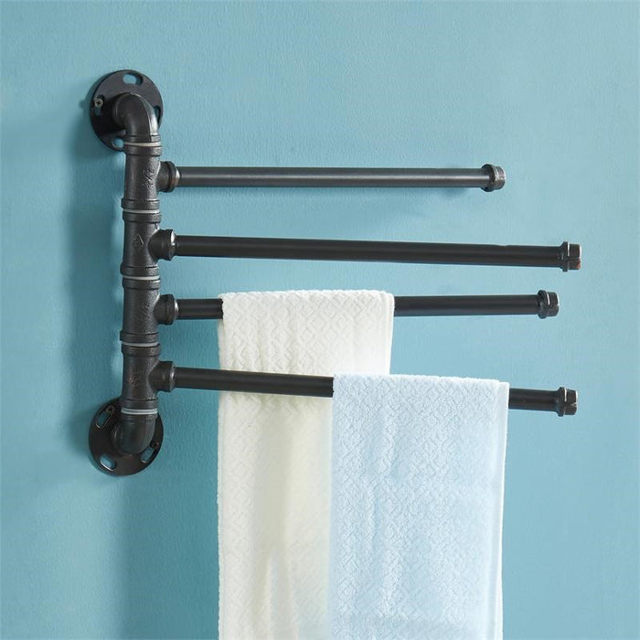 Wade Sand Black Pipe Metal Wall Mounted 4-Towel Bathroom Rack