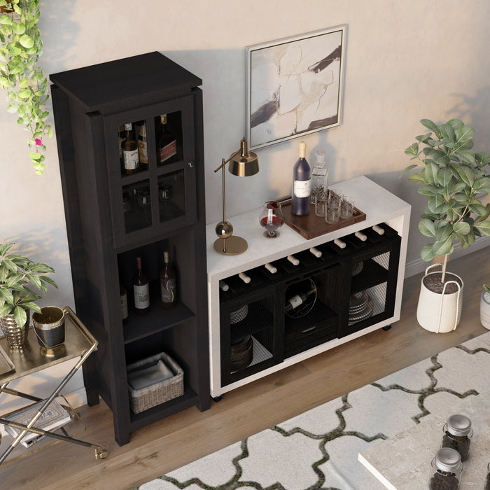 Reid Black & Cement-like Farmhouse Mobile 10-bottle Wine Rack Bar Set