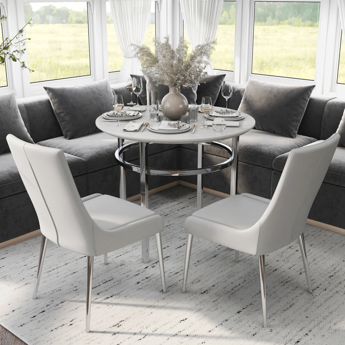 Rima Chrome & White Leatherette Upholstered Round 3-Piece Dining Set