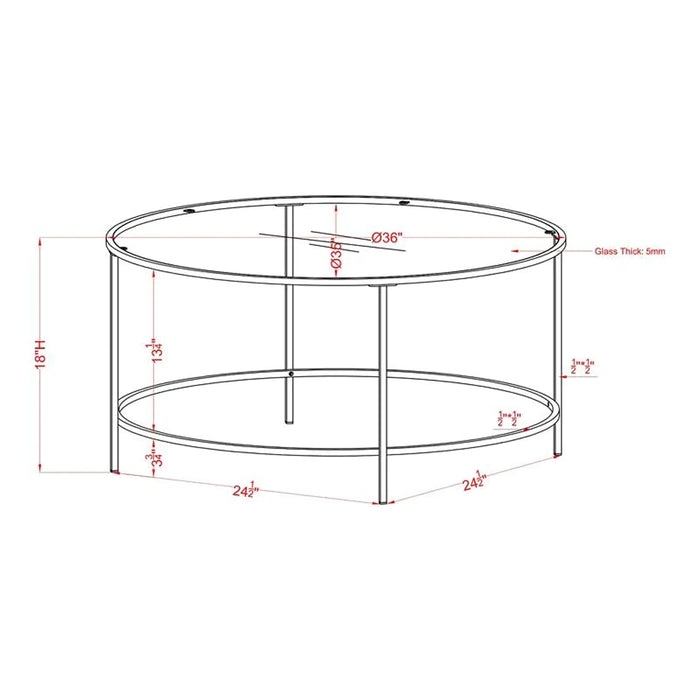 Banks Red And Black Glasstop Circular Coffee Table