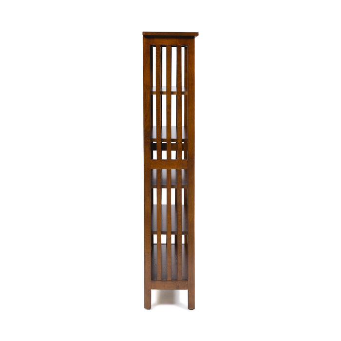 Sanca Multi-Step Oak Finished & Lacquered 5-Shelf Bookcase (48-inch)