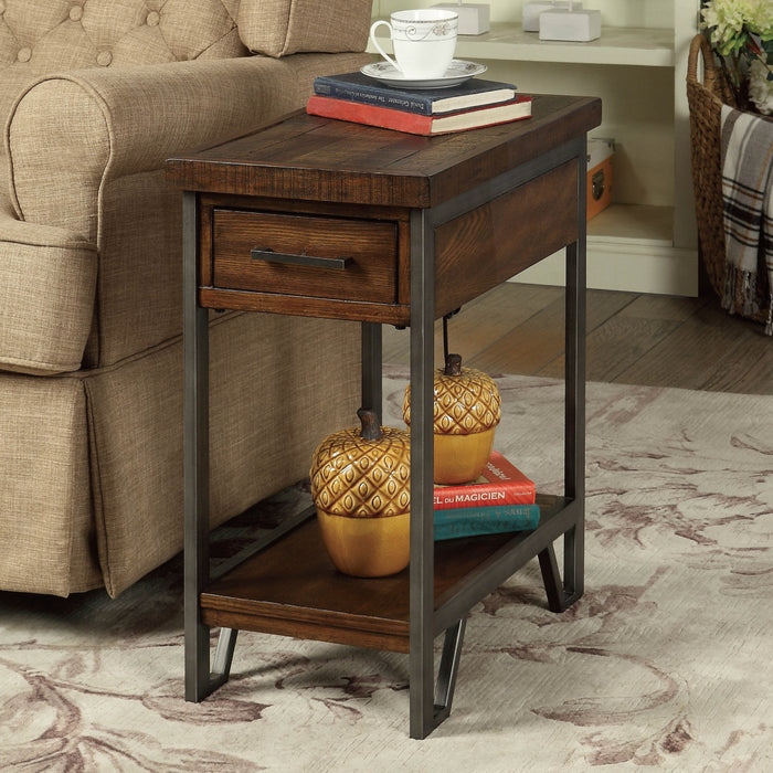Wilks Wood and Metal Single-Drawer Compact Side Table with USB Ports