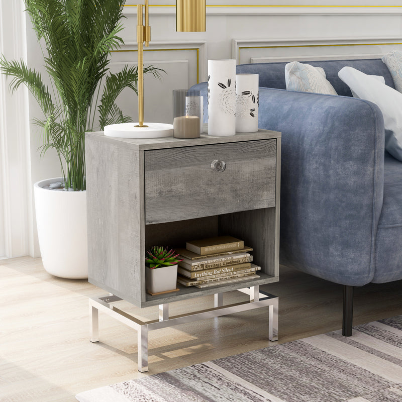 Cherie Glam Single Drawer and Shelf on Chrome Side Table with USB port