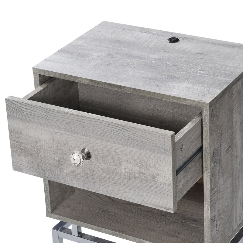 Cherie Glam Single Drawer and Shelf on Chrome Side Table with USB port