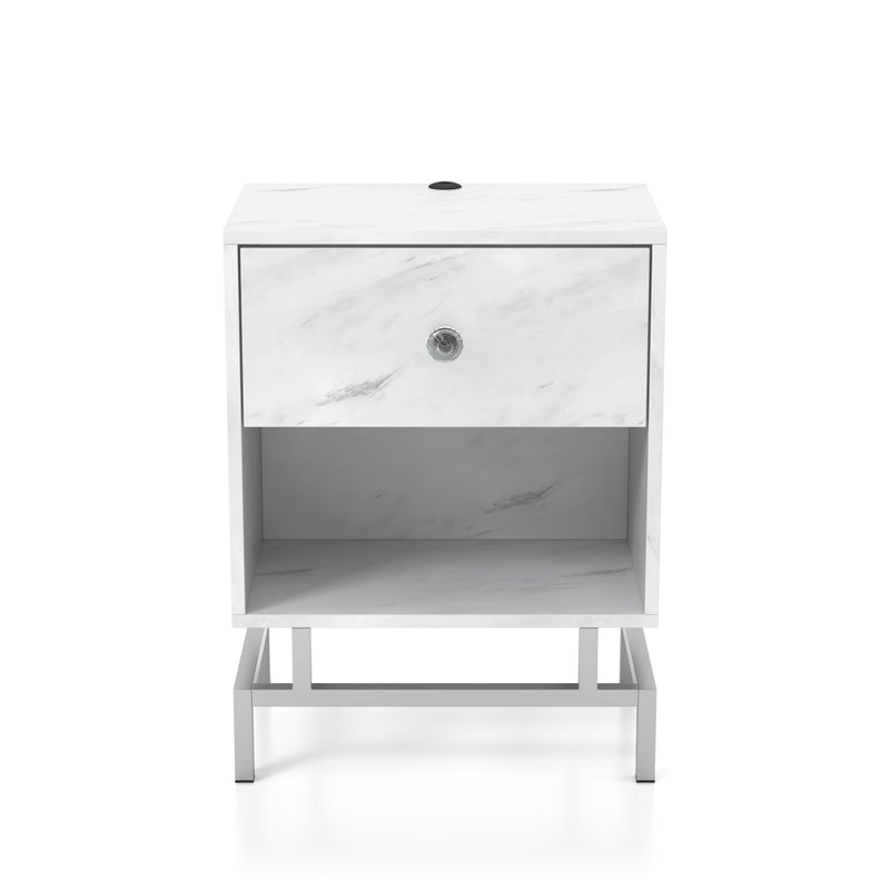 Cherie Glam Single Drawer and Shelf on Chrome Side Table with USB port