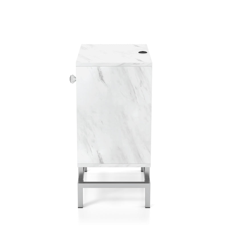 Cherie Glam Single Drawer and Shelf on Chrome Side Table with USB port