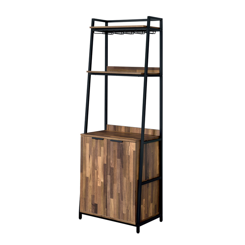 Traynor Walnut & Black Powder Coated Bar Cabinet with Stemware Racks