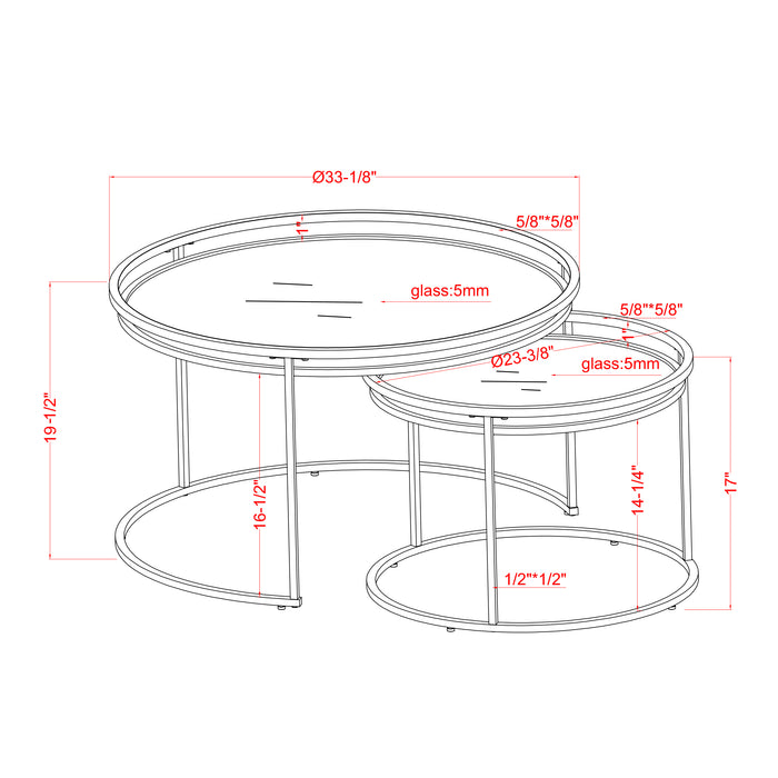 Dimensions of a nesting tables.