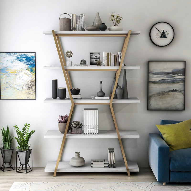 Nicole Metal Open Back Hourglass 5-Tier Bookshelf