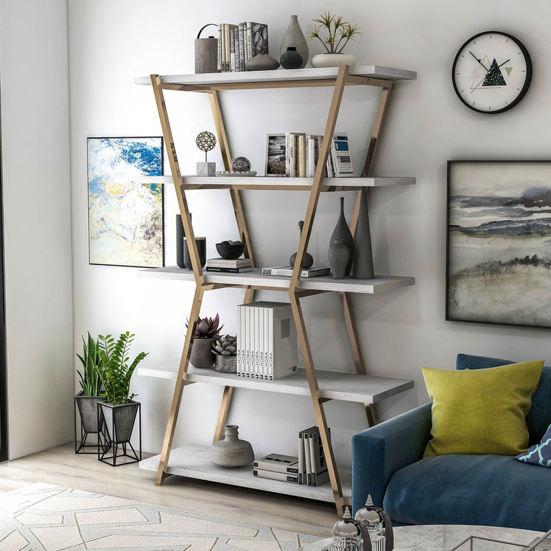 Nicole Metal Open Back Hourglass 5-Tier Bookshelf