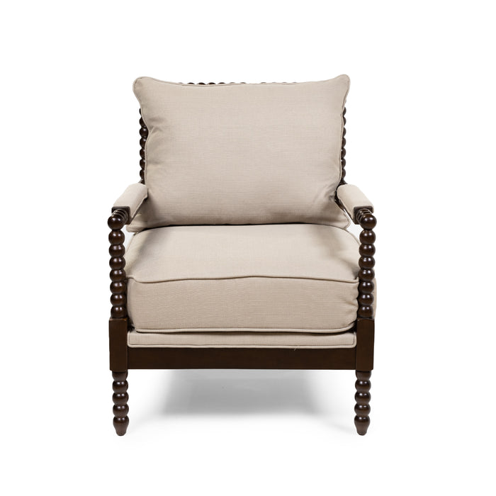 Somallia Espresso Beaded Spindle Wood & Beige Fabric Pillowback Chair