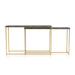 Straight-facing faux black marble nesting tables with gold-tone frames on a white background.