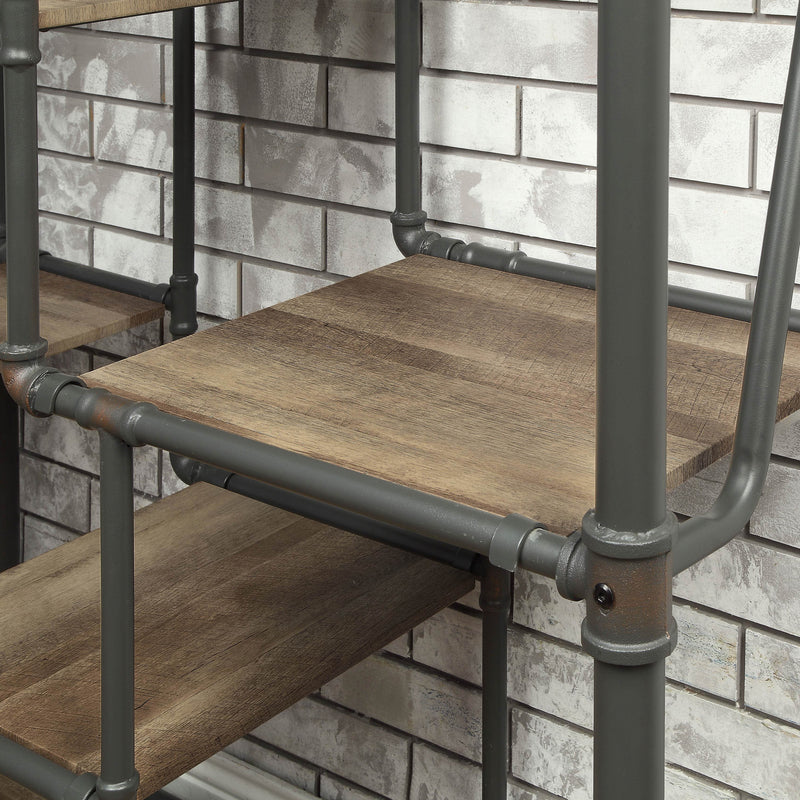 Mario Sand Black Pipe Metal & Staggered Wood Tone 7-Shelf Bookcase