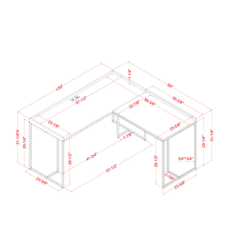 Morrison Grey Lipped Top L-Shaped Desk with USB Ports & Power Outlet
