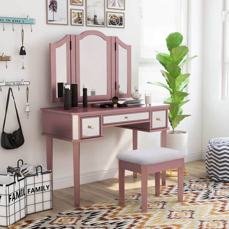 Myler Contemporary 2-Piece Mirrored Multi-Drawer Vanity Table Set