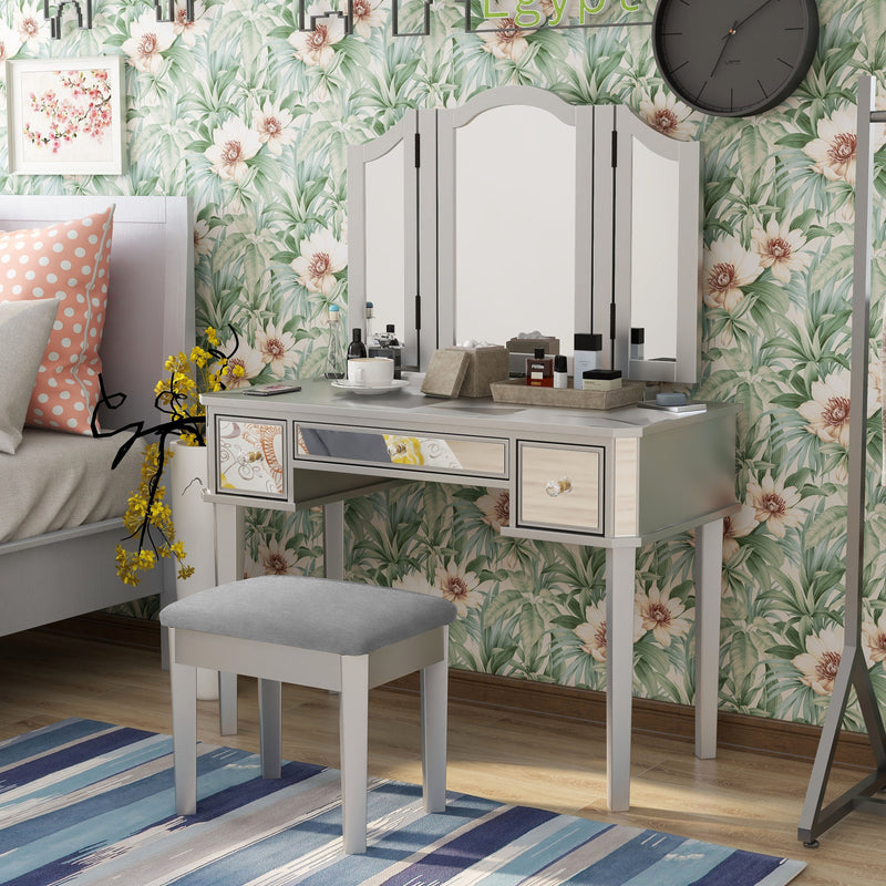 Myler Contemporary 2-Piece Mirrored Multi-Drawer Vanity Table Set