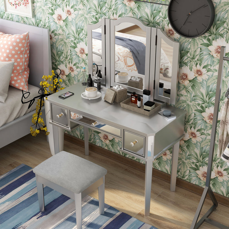 Myler Contemporary 2-Piece Mirrored Multi-Drawer Vanity Table Set