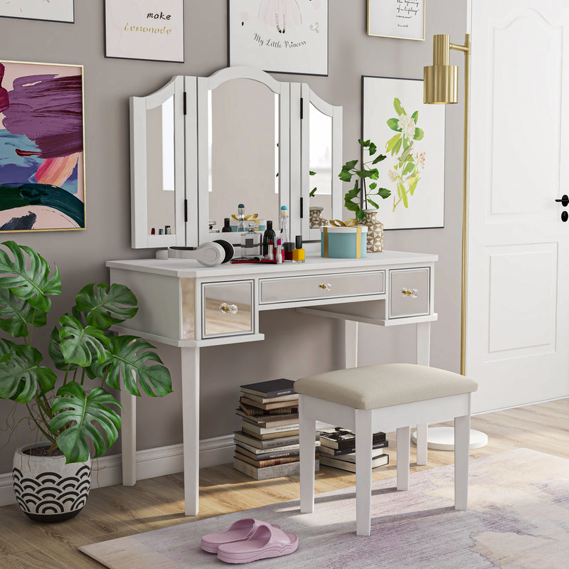 Myler Contemporary 2-Piece Mirrored Multi-Drawer Vanity Table Set