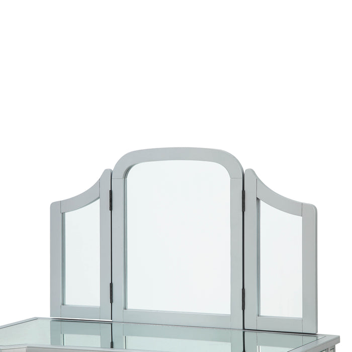 Wilhemina Glam Frosted Stripe Trifold Mirror Vanity Set with Stool