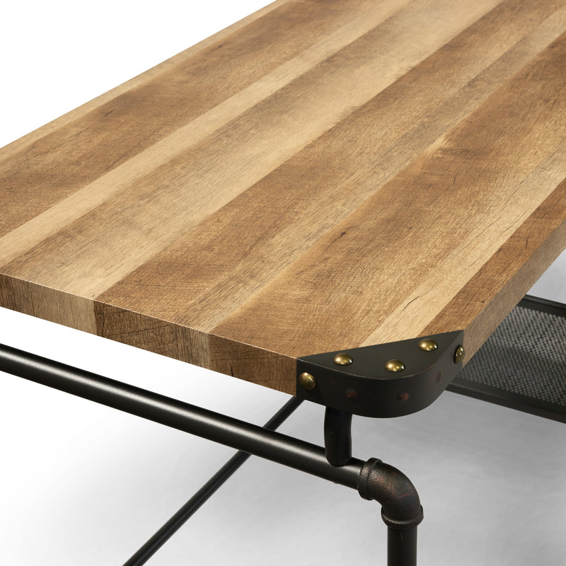 Salena Natural Top Bolted Edge & Antique Black Pipe Metal Desk