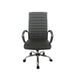 Straight-facing black swivel chair against a white background. The high square back has channel tufting.