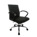 Right-angled black swivel chair against a white background. The standard height square back has channel tufting.
