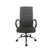 Straight-facing grey swivel chair against a white background. The high square back has channel tufting.
