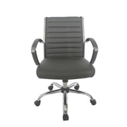 Straight-facing grey swivel chair against a white background. The standard height square back has channel tufting.