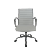 Straight-facing white swivel chair against a white background. The standard height square back has channel tufting.