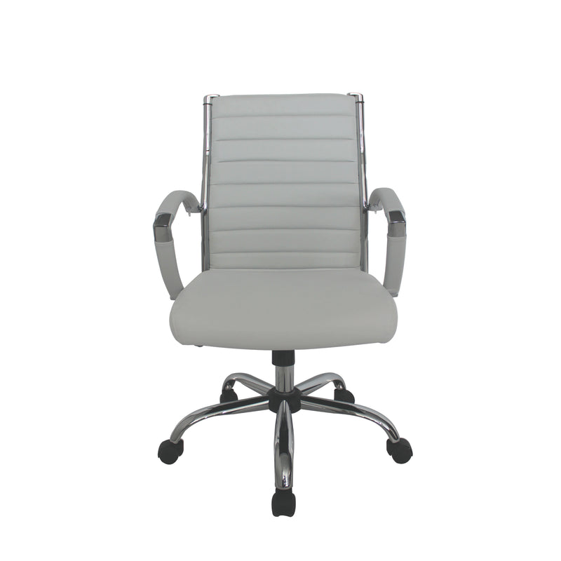 Straight-facing white swivel chair against a white background. The standard height square back has channel tufting.