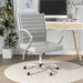 Right-angled white swivel chair in a chic home office. The standard height square back has channel tufting.