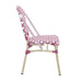 Right-facing pink patterned wicker bistro chair against a white background. The Aluminum frame has a natural tone finish.