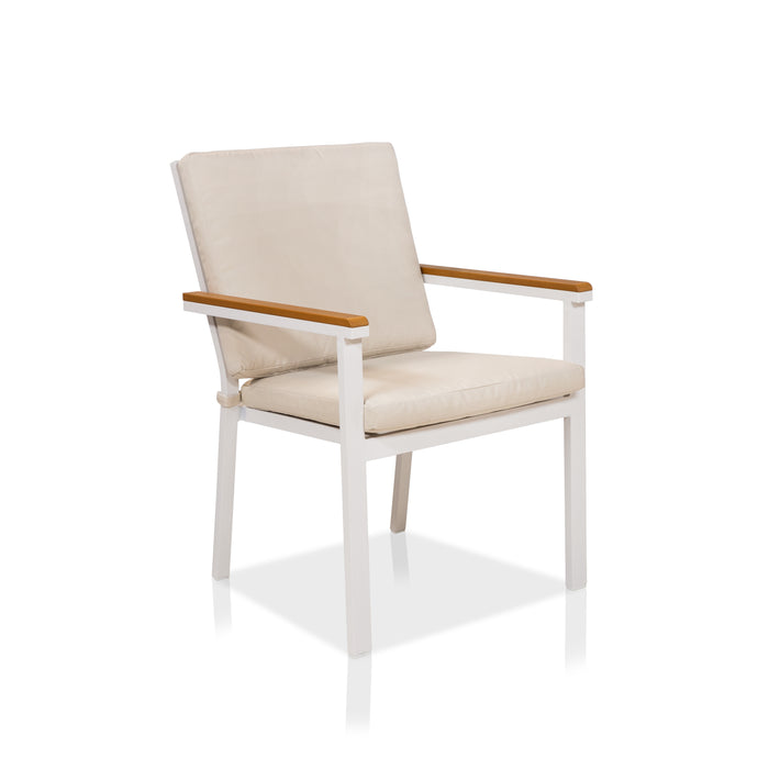 Vance White and Beige Fabric Outdoor Dining Chairs (Set of 2)
