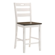 Sea white ladderback counter height chair against a white background.