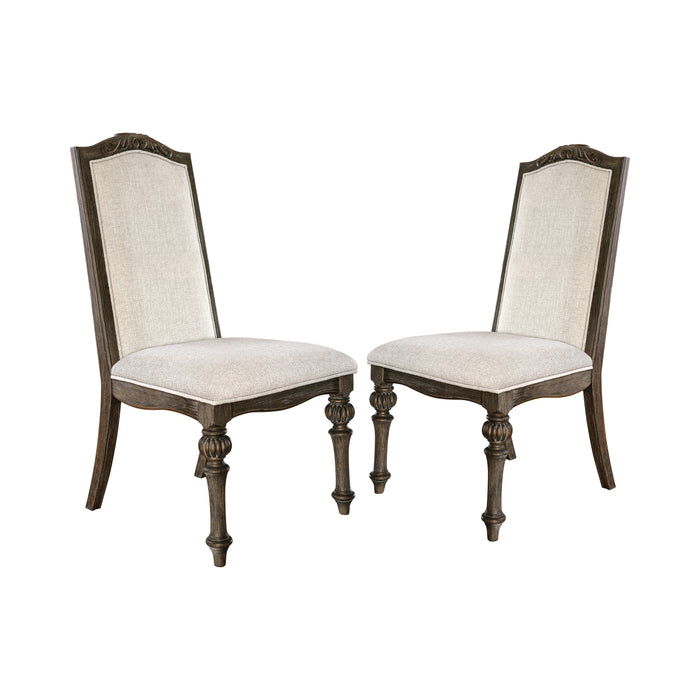 Marellis Transitional Scrolled Wood Inlay Rustic Natural Tone and Ivory Side Chairs (Set of 2)
