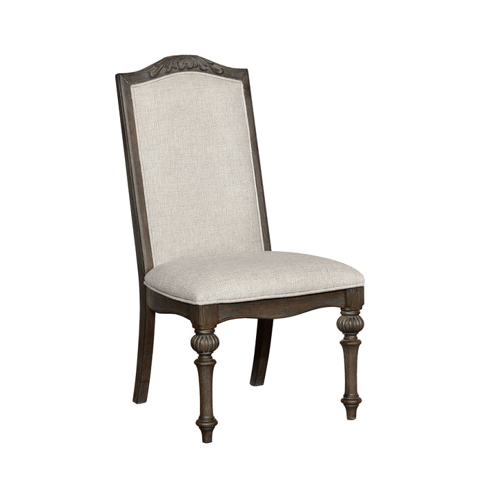 Marellis Transitional Scrolled Wood Inlay Rustic Natural Tone and Ivory Side Chairs (Set of 2)