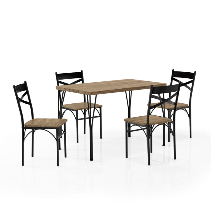 Gallio Grey Wood and Dark Bronze Metal Compact 5-Piece Dining Set
