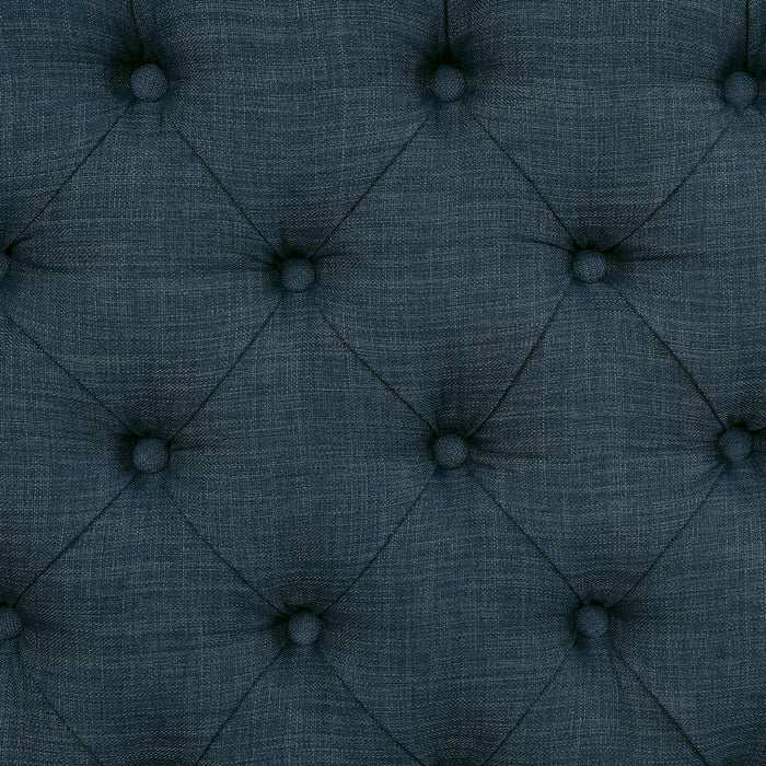 Swatch for ambrosia transitional blue nailhead trim fabric loveseat dining bench