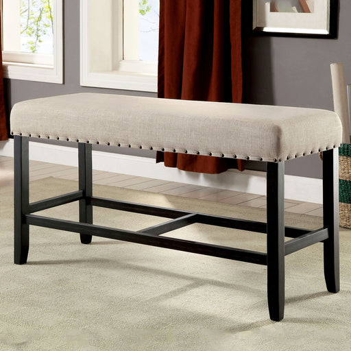 Ambrosia Off-White Fabric Nailhead Trim Counter Height Dining Bench