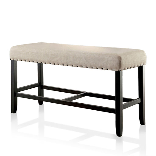 Ambrosia Off-White Fabric Nailhead Trim Counter Height Dining Bench