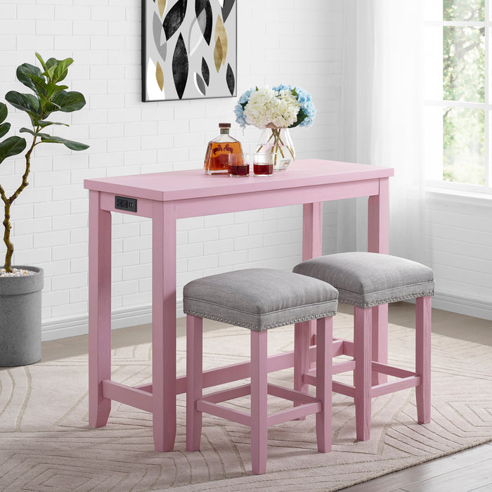 Eshan Antique Pink 3-Piece Counter Height Table Set with USB & Outlet