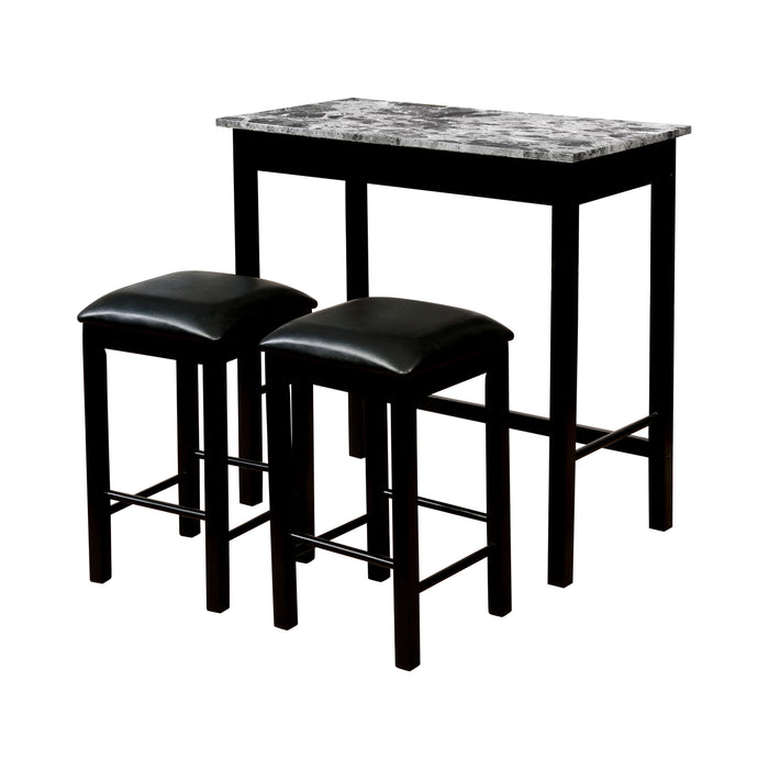 Zimmerman Black Upholstered Compact 3-Piece Counter Height Dining Set