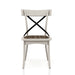 Front-facing dark walnut and antique white X-back dining chair against a white background.