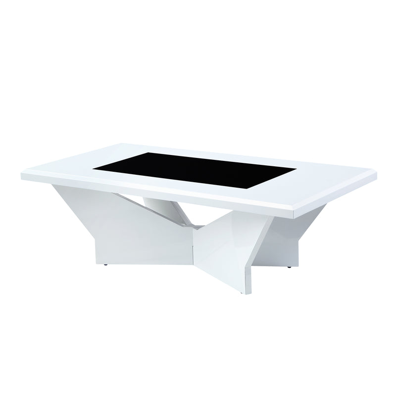 Romero Modern High Gloss White and Black Tempered Glass Coffee Table
