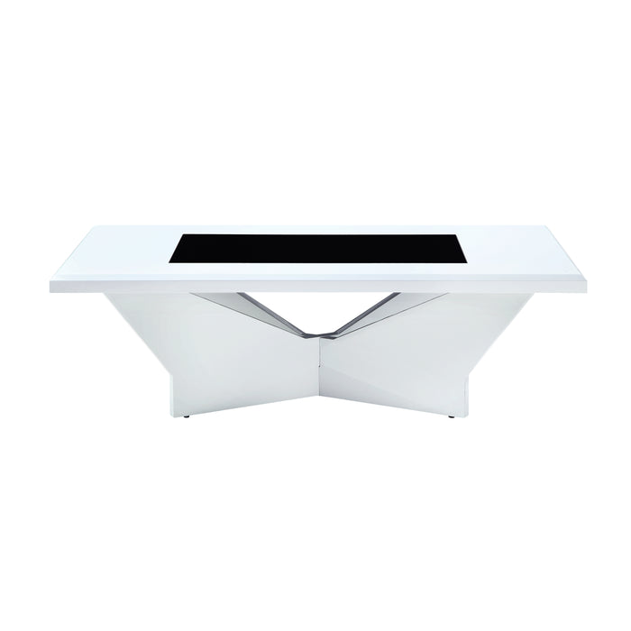Romero Modern High Gloss White and Black Tempered Glass Coffee Table