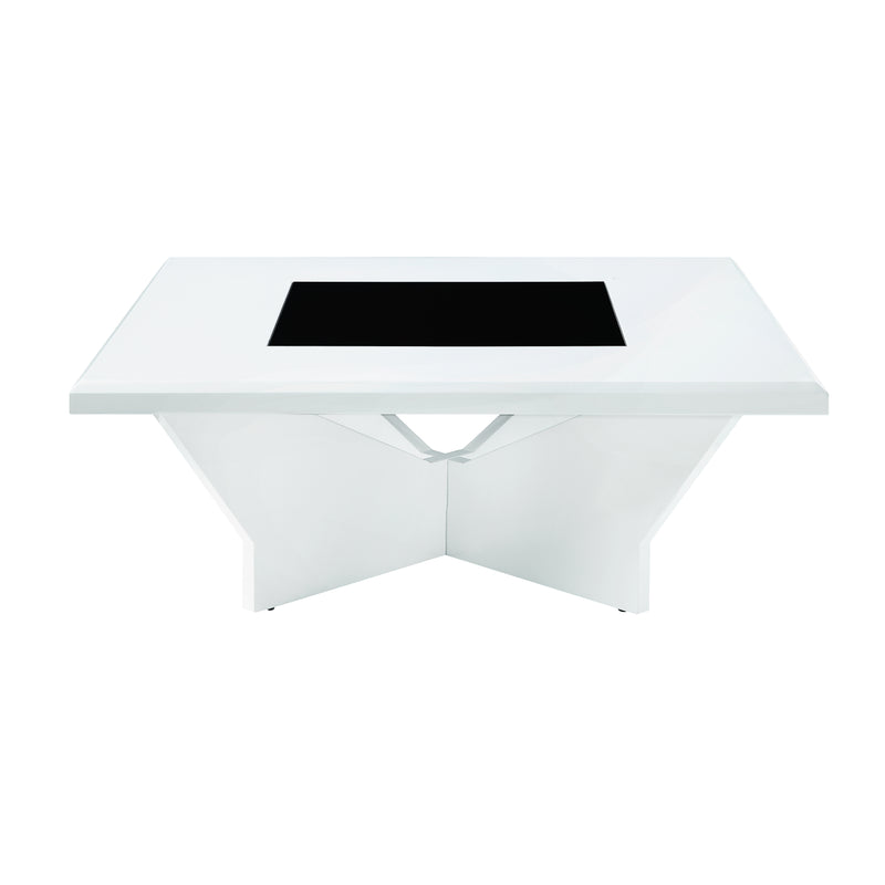 Romero Modern High Gloss White and Black Tempered Glass Coffee Table