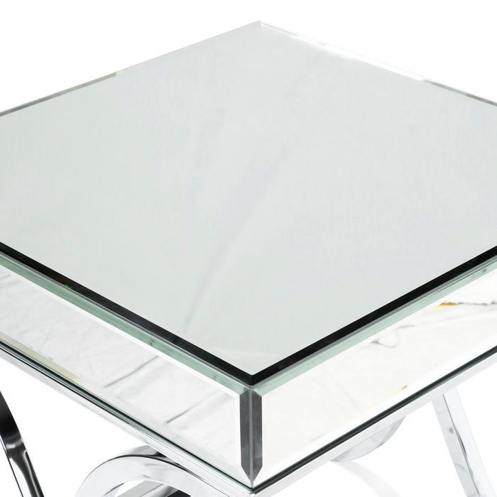 Pellias Glam Beveled Mirror Paneled and Chrome Finished Side Table