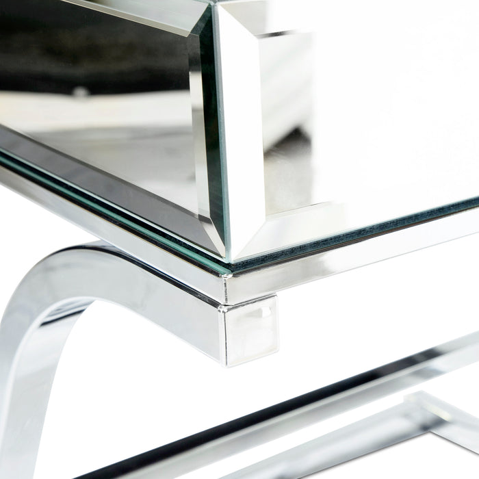 Pellias Glam Beveled Mirror Paneled and Chrome Finished Side Table