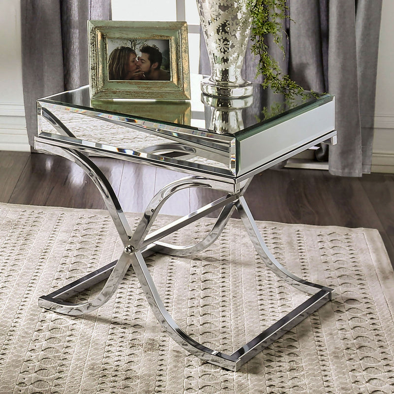 Pellias Glam Beveled Mirror Paneled and Chrome Finished Side Table